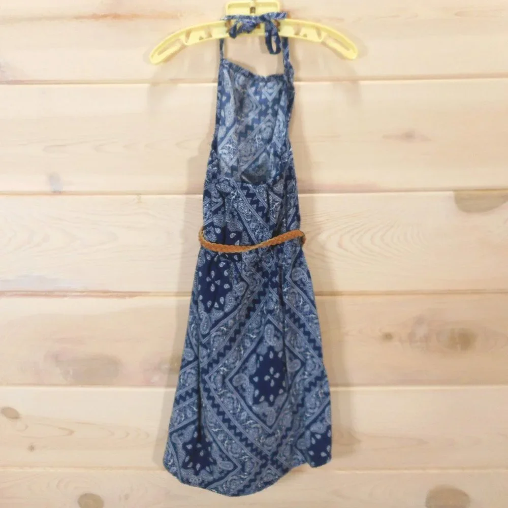 The Childrens Place XS Size 4 Blue Handkerchief Print Boho Halter Dress
